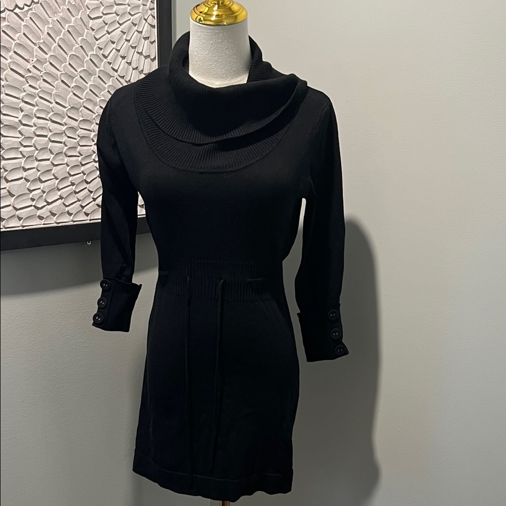 Apostrophe Black Long Sleeve Dress with Cowl Neck